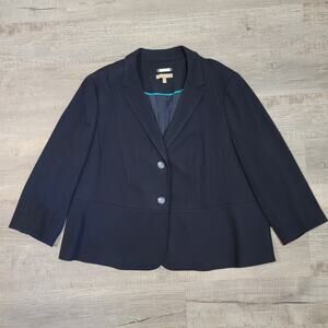 Talbots Plus Size 24W Navy Blazer Italian Knit Classic Office Workwear Top